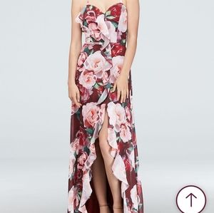 Floral Chiffon Wrap Dress with Cascading Ruffle